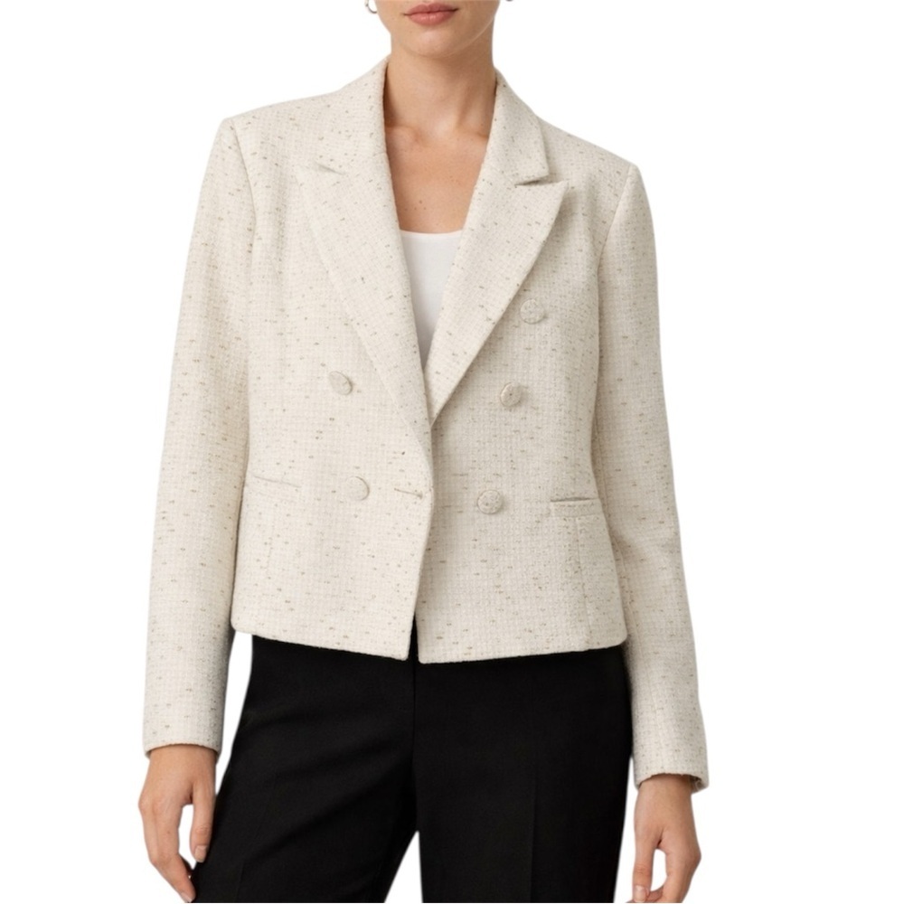 Calligraphie White Tweed Blazer Gold Detail Cropped Jacket XL Chic